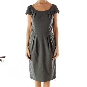 Tahari Gray Round Neck Pencil Work Dress